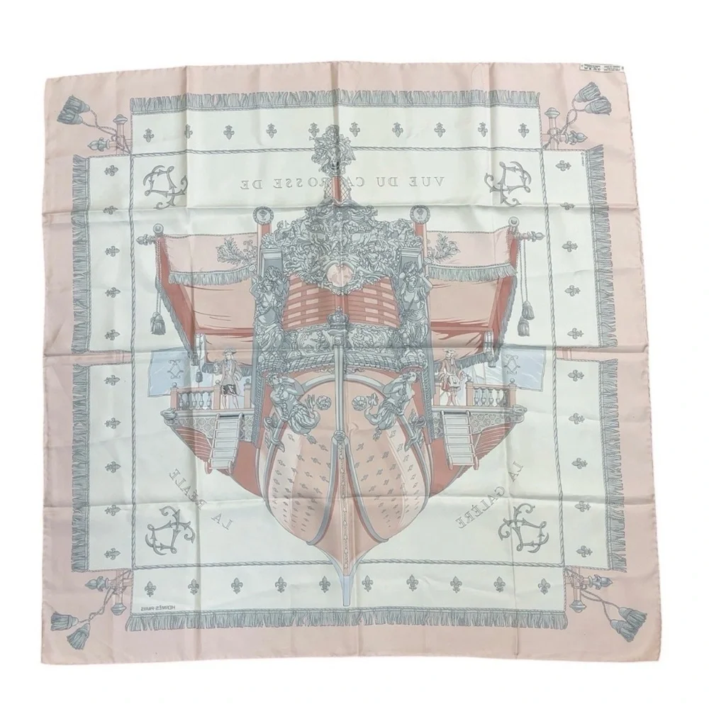 HERMES Vintage Carre 90 Silk Pink “Vue du Carrosse de la Galere la Reale Scarf - Picture 3 of 13